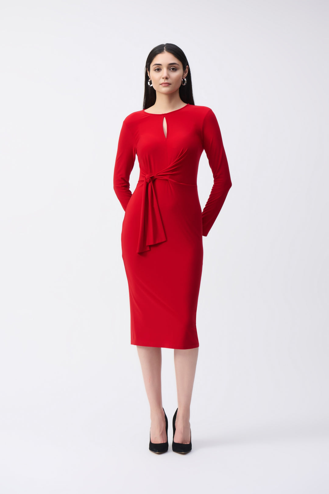 Joseph Ribkoff Lipstick Red Waist Tie Sheath Dress Style 243032