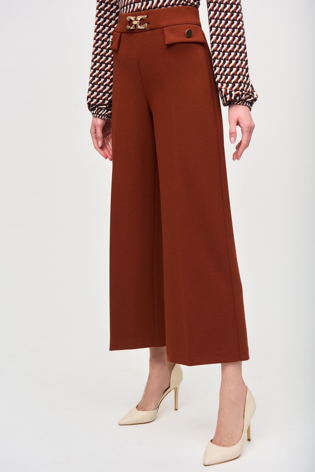 Joseph Ribkoff Cinnamon Wide-Leg Pull-On Cropped Pants Style 243055