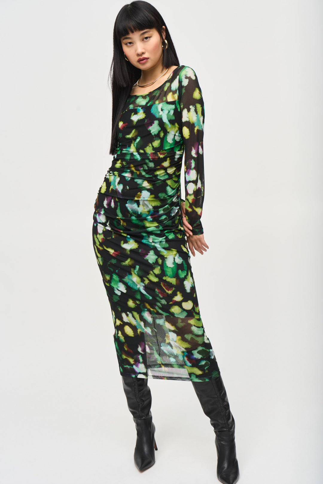 Joseph Ribkoff Black/Multi Mesh Abstract Print Sheath Dress Style 243090 Joseph Ribkoff Black/Multi Mesh Abstract Print Sheath Dress Style 243090