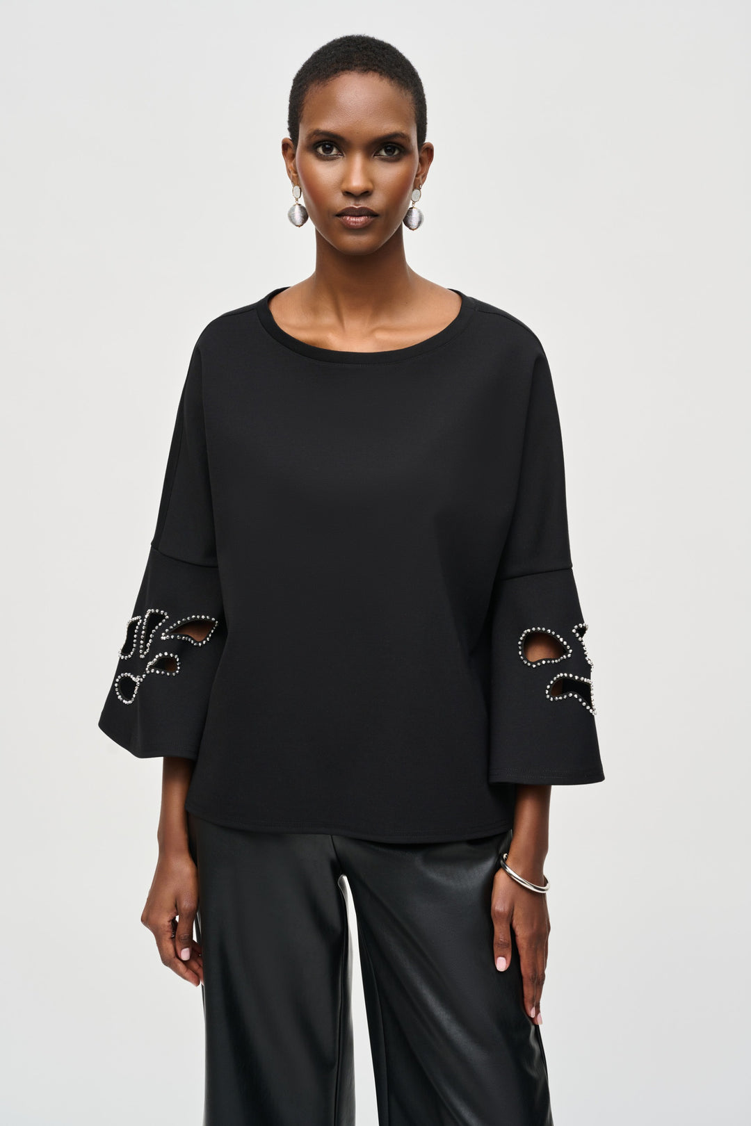 Joseph Ribkoff Black Embellished Boxy Top Style 243150