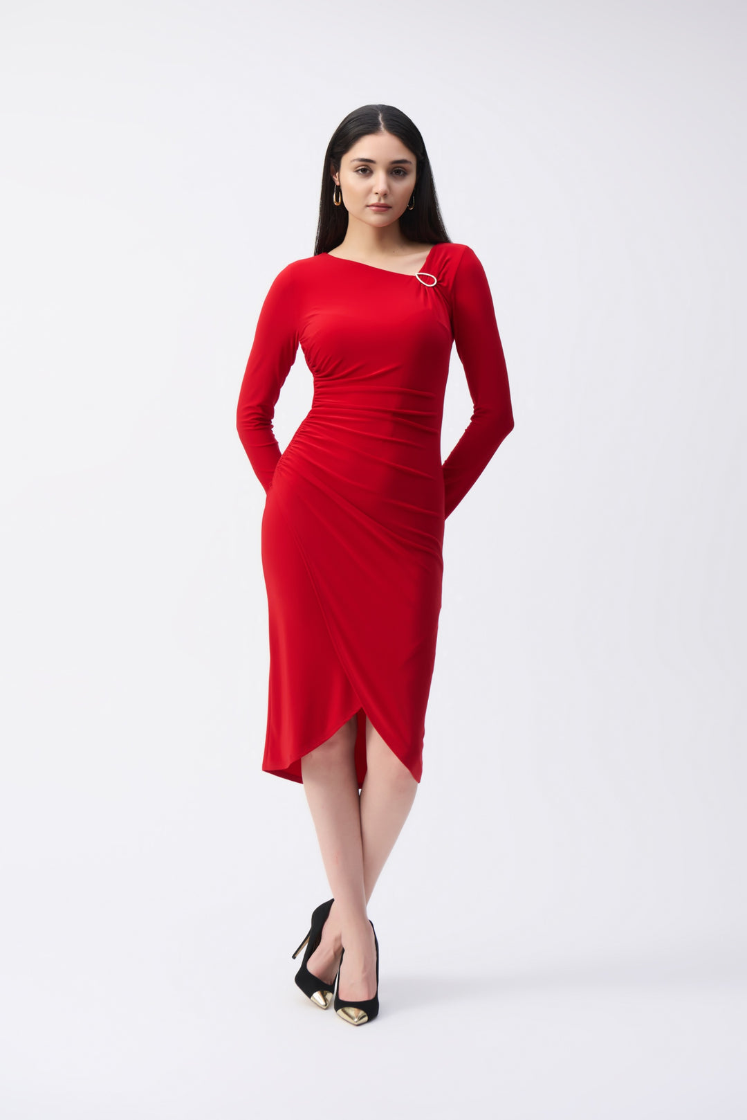 Joseph Ribkoff Lipstick Red Draped Sheath Dress Style 243169