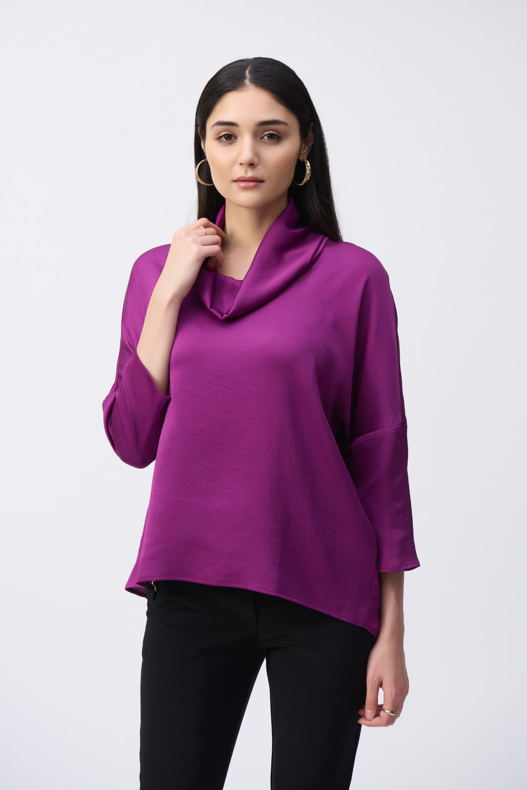 Joseph Ribkoff Empress Satin Cowl Collar Top Style 243189