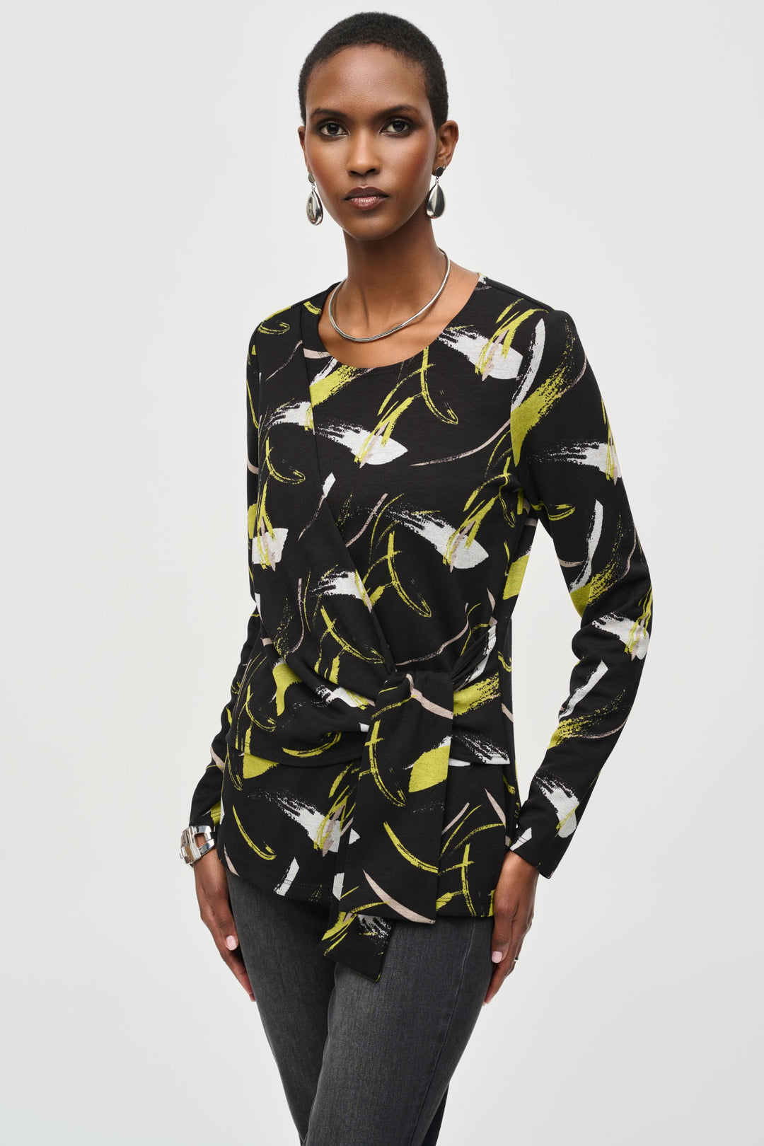 Joseph Ribkoff Black/Multi Abstract Print Top Style 243197