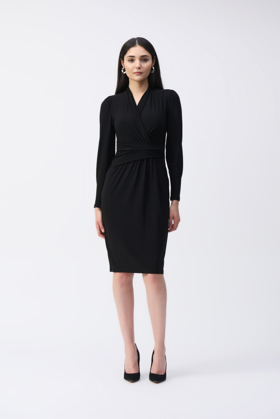 Joseph Ribkoff Black Draped Wrap Dress Style 243236 DECABANA Joseph Ribkoff Black Draped Wrap Dress Style 243236 DECABANA