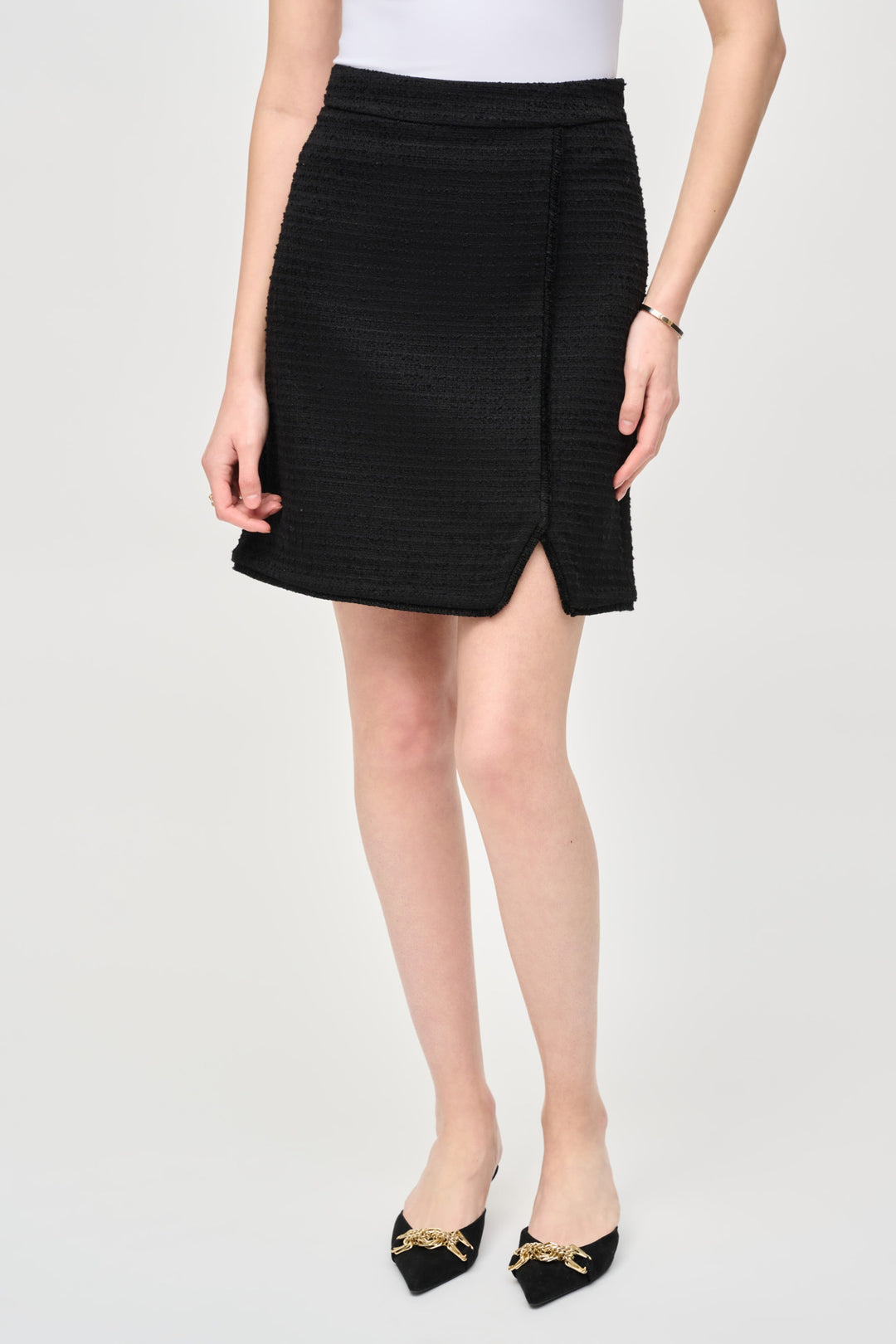 Joseph Ribkoff Black Bouclé Woven A-Line Skirt Style 243270