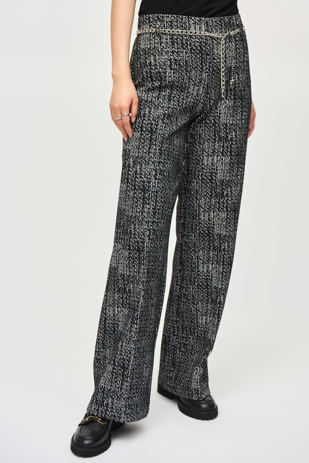 Joseph Ribkoff Black/Off-White Wide-Leg Pull-On Pants Style 243288