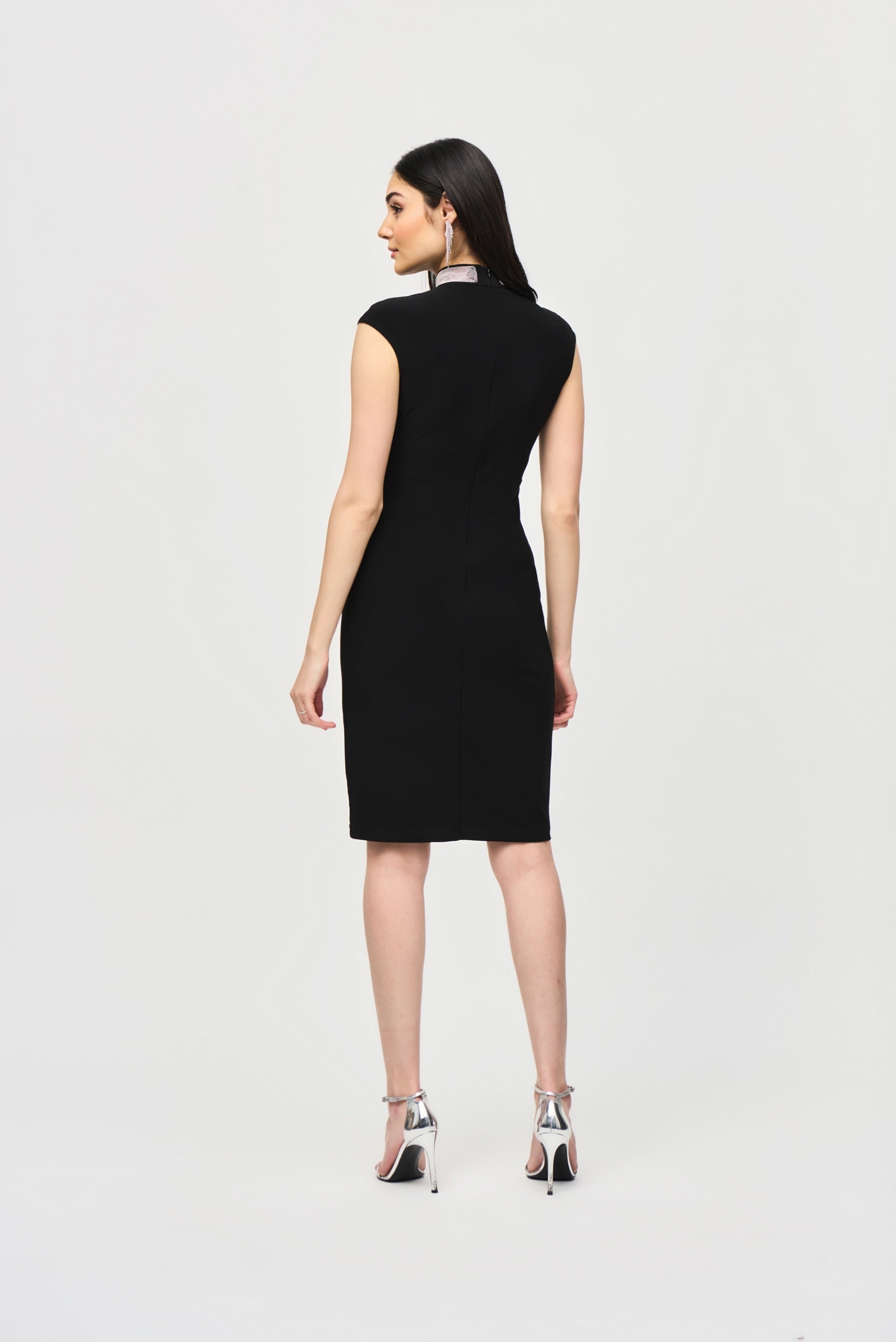 Joseph Ribkoff Black Embellished Collar Fitted Dress Style 243313 DECABANA Joseph Ribkoff Black Embellished Collar Fitted Dress Style 243313 DECABANA