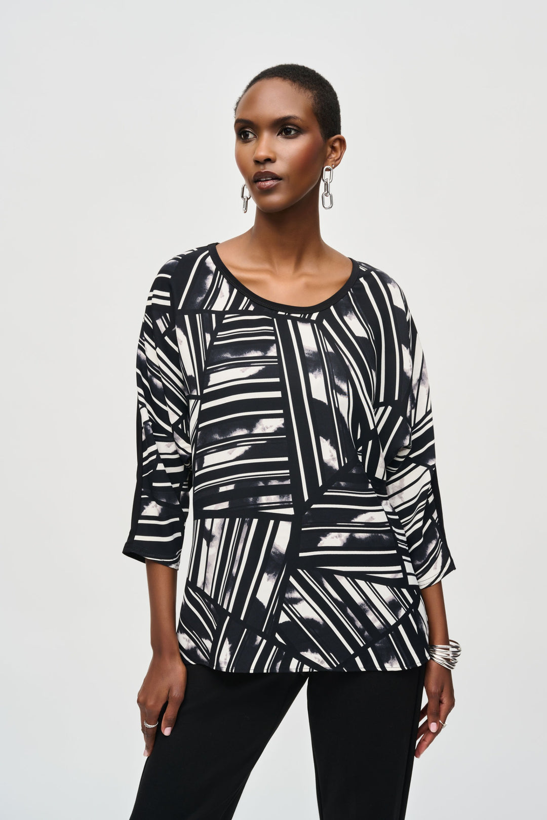 Joseph Ribkoff Black/Multi Abstract Print Top Style 243331