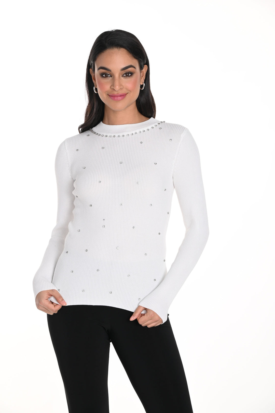 Frank Lyman White Sweater Top with Rhinestones Style 243463U