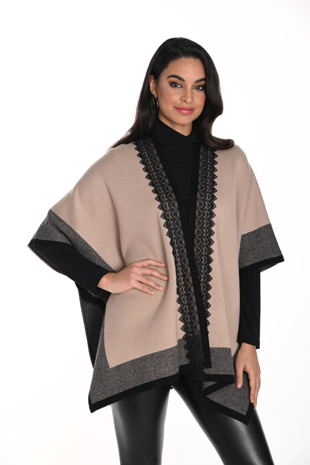 Frank Lyman Beige/Black Poncho Style 243509U