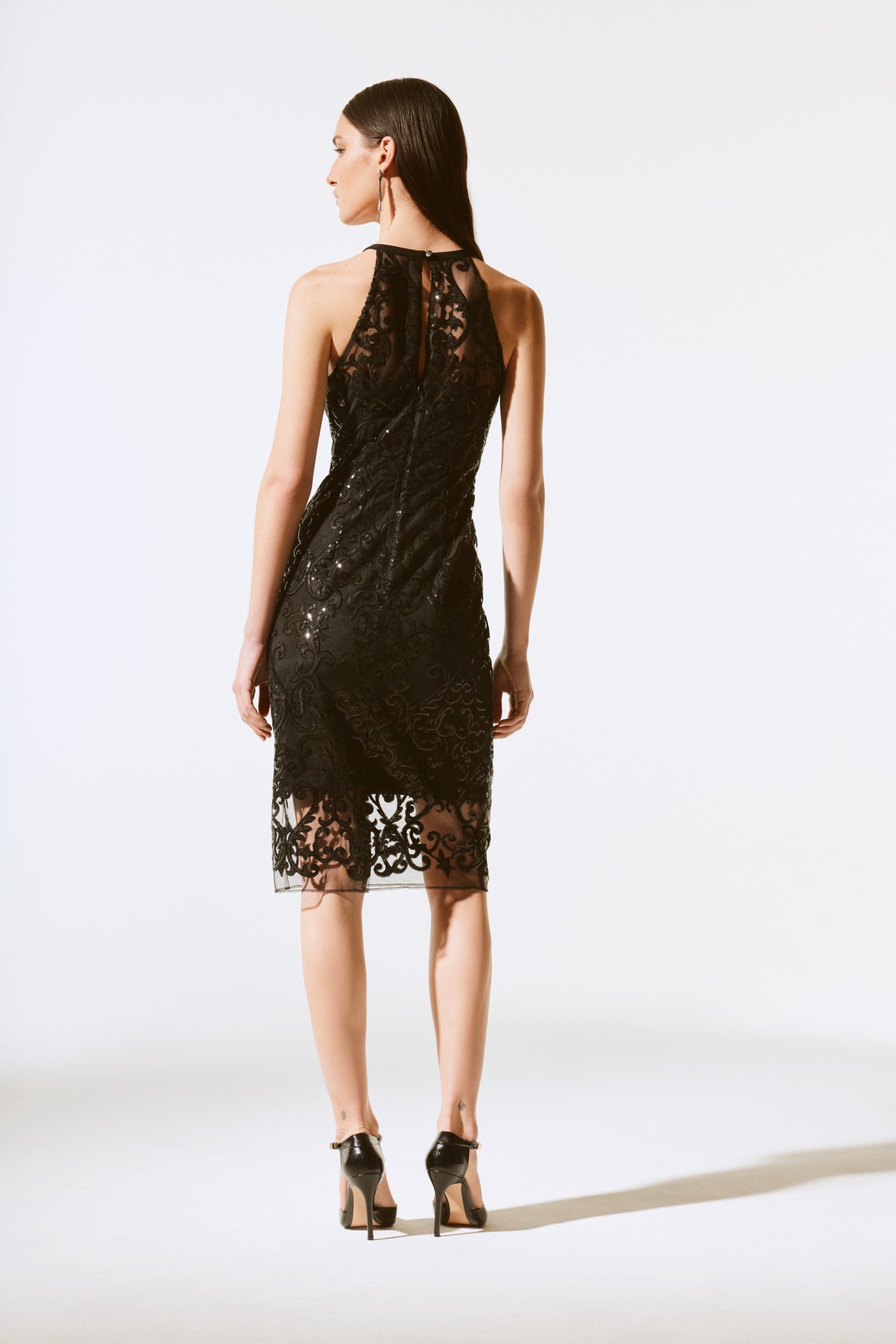 joseph ribkoff black lace dress Joseph Ribkoff Black Sequins Lace Sleeveless Dress Style 243715