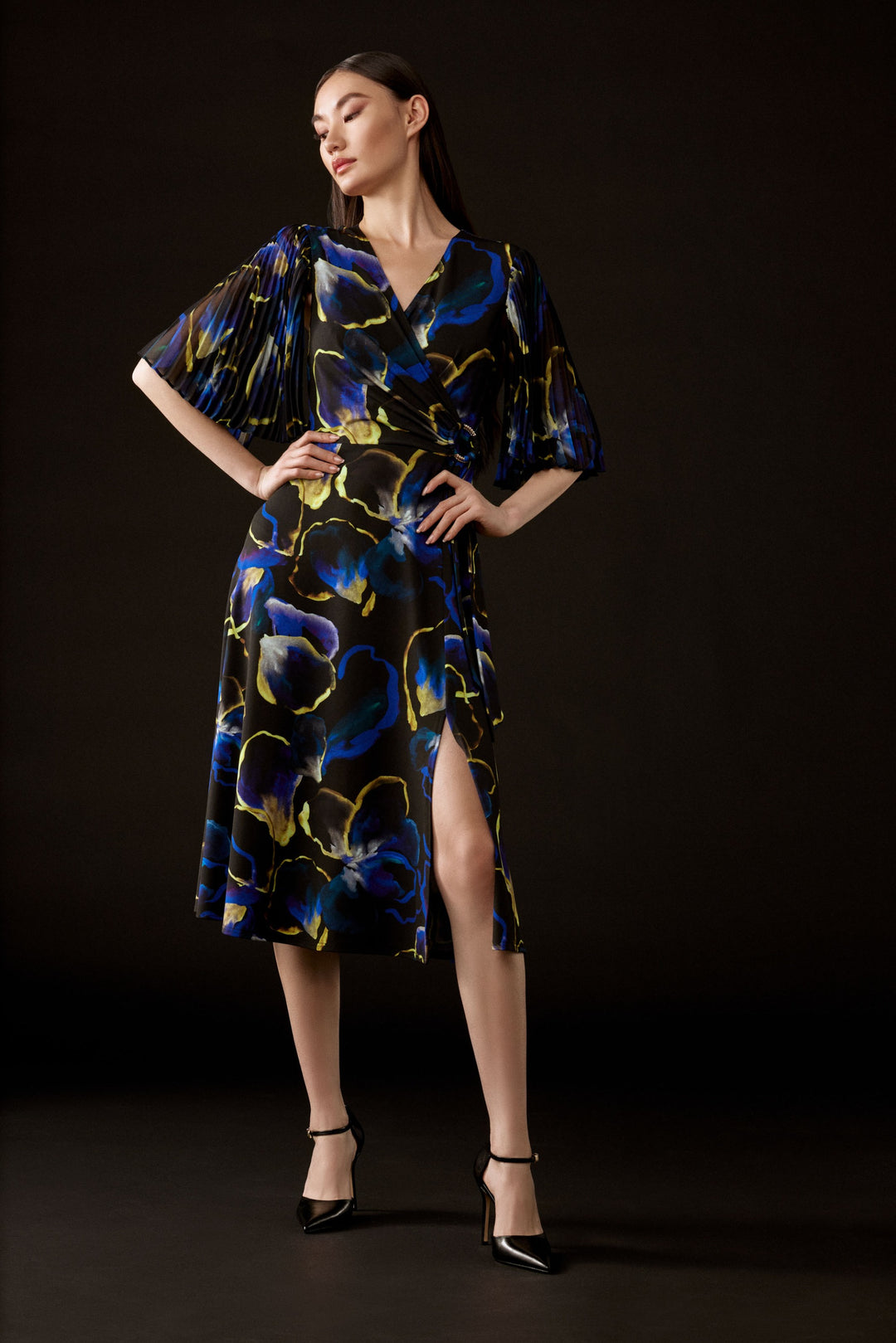 Joseph Ribkoff Black/Multi Chiffon Floral Print Dress Style 243776