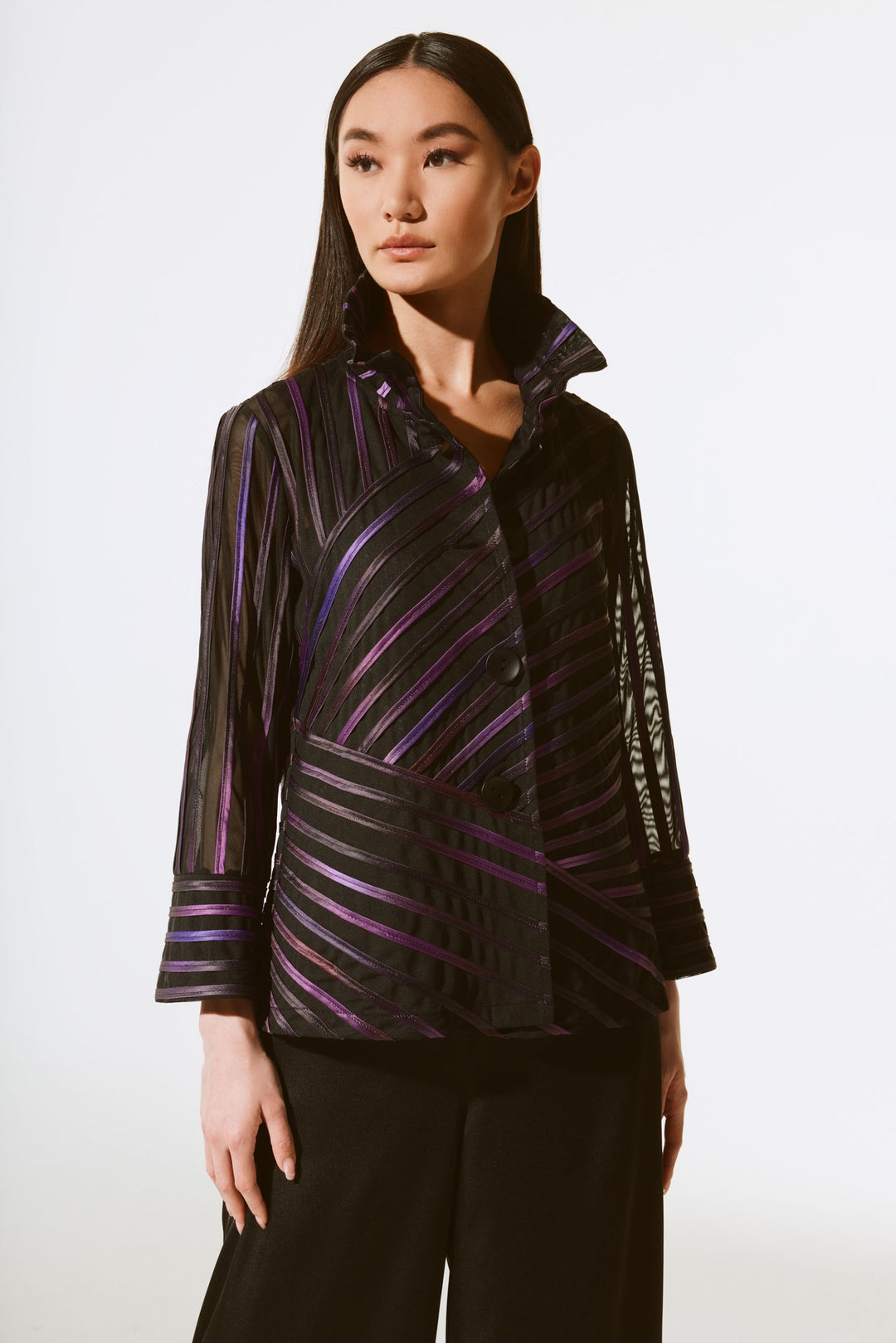 Joseph Ribkoff Black/Multi Abstract Print Soutache Jacket Style 243777