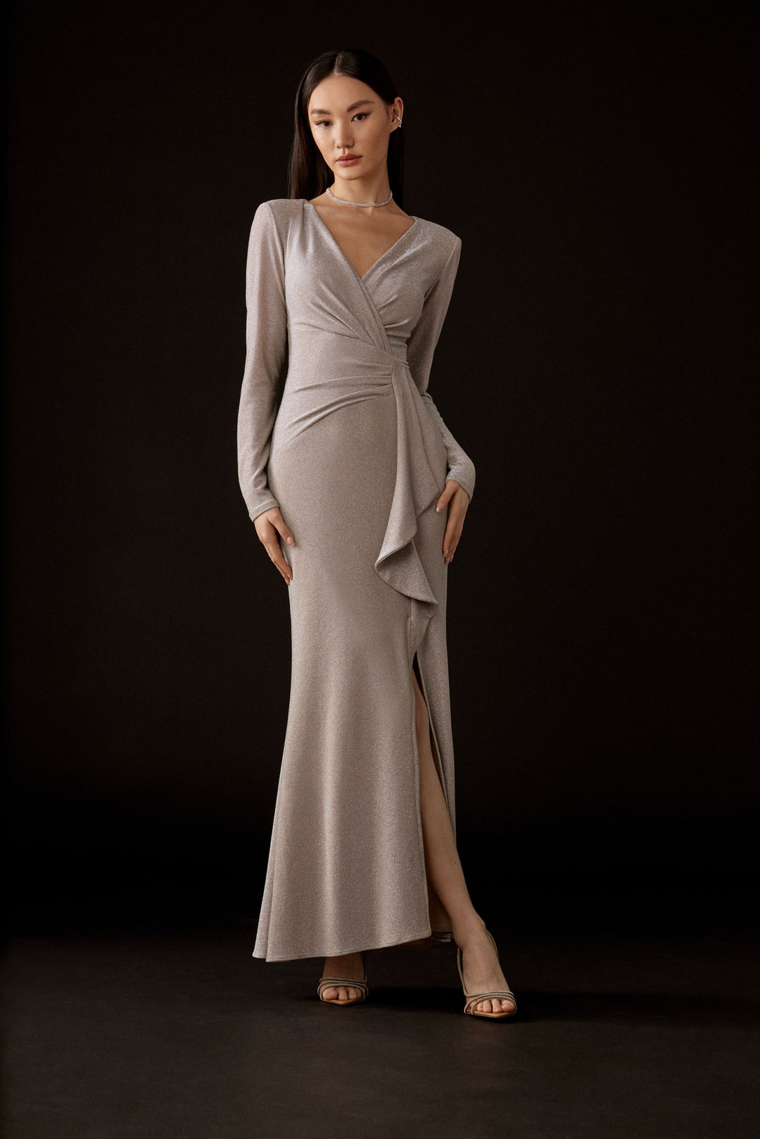Joseph Ribkoff Sparkle Long Sleeve Wrap Gown Style 243793 Joseph Ribkoff Sparkle Long Sleeve Wrap Gown Style 243793