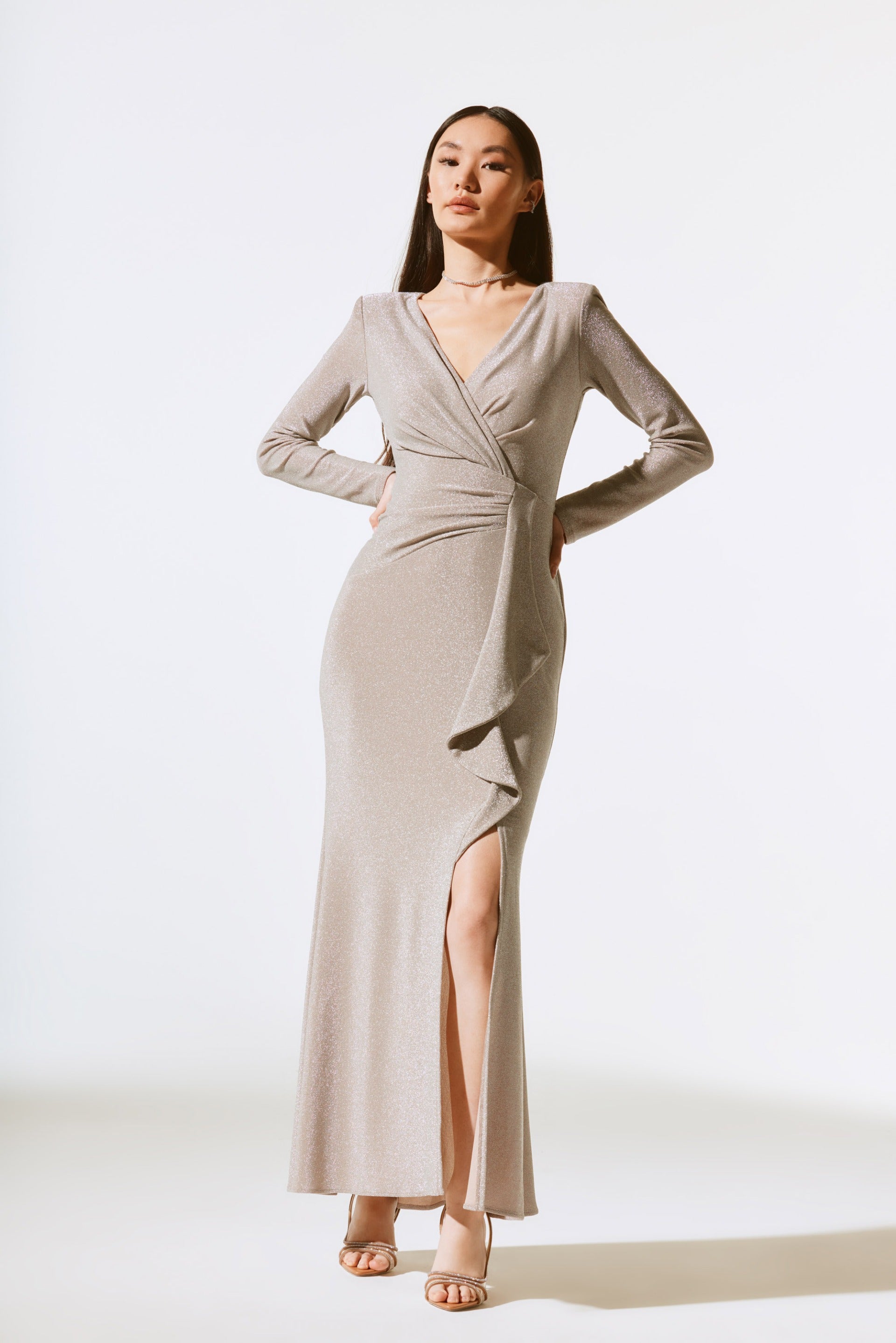 Joseph Ribkoff Sparkle Long Sleeve Wrap Gown Style 243793 DECABANA Joseph Ribkoff Sparkle Long Sleeve Wrap Gown Style 243793 DECABANA