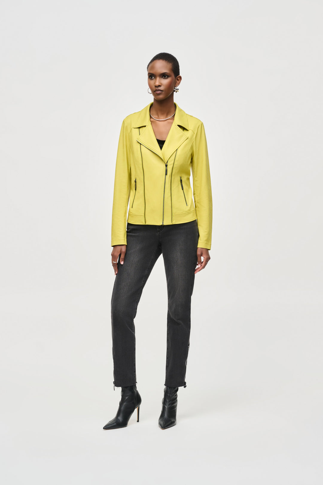 Joseph Ribkoff Wasabi Foiled Knit Moto Jacket Style 243905