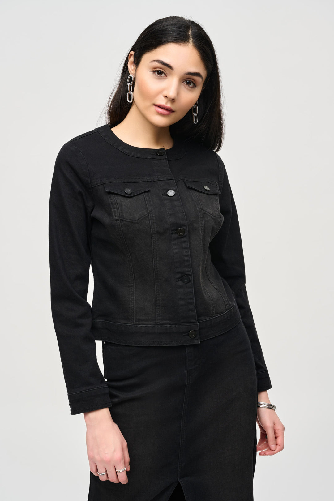 Joseph Ribkoff Black Fitted Denim Jacket Style 243935