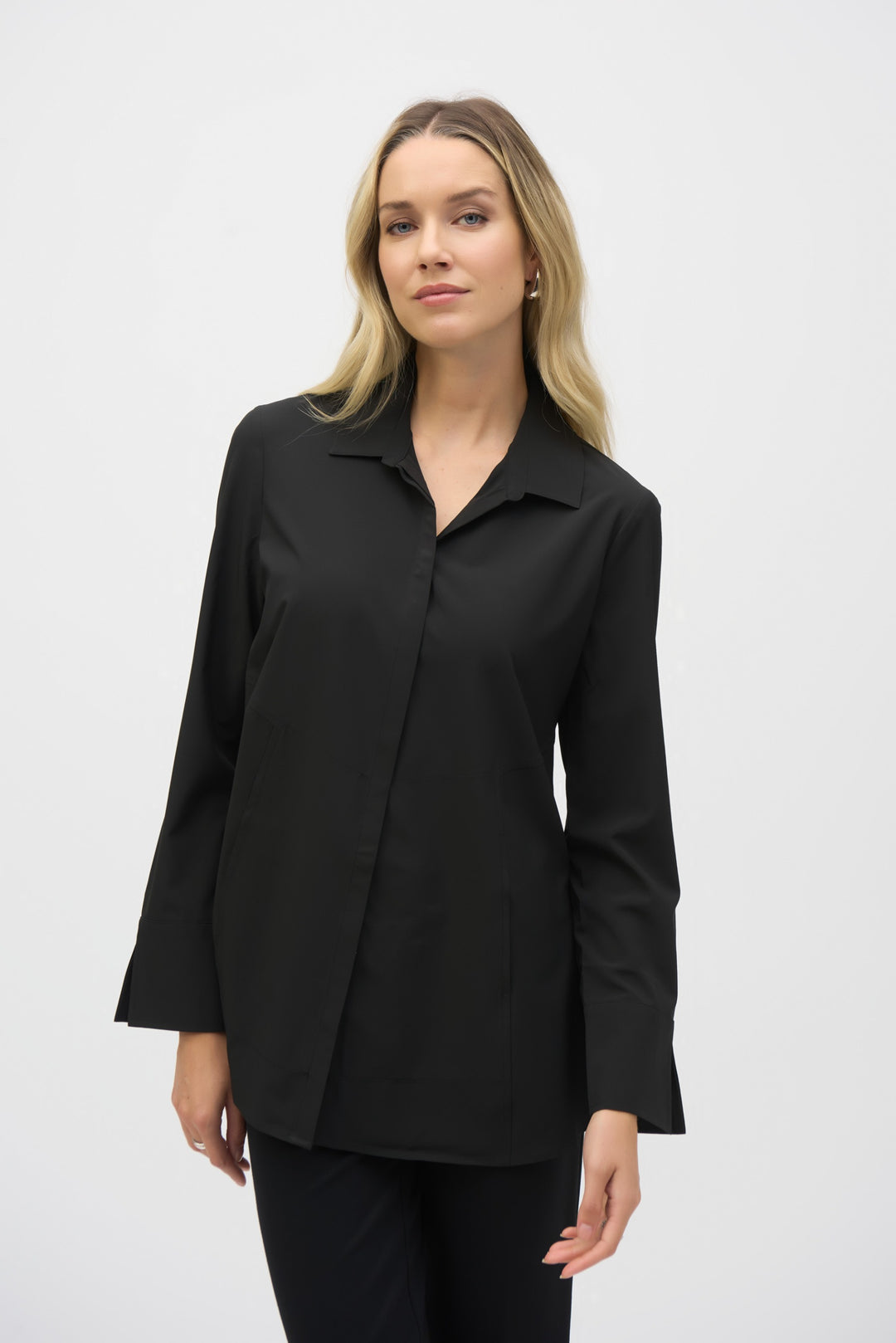 Joseph Ribkoff Black Button-Down Blouse With Pockets Style 243958