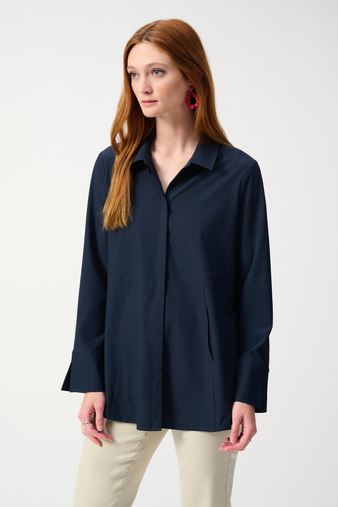 Joseph Ribkoff Midnight Blue Button-Down Blouse With Pockets Style 243958