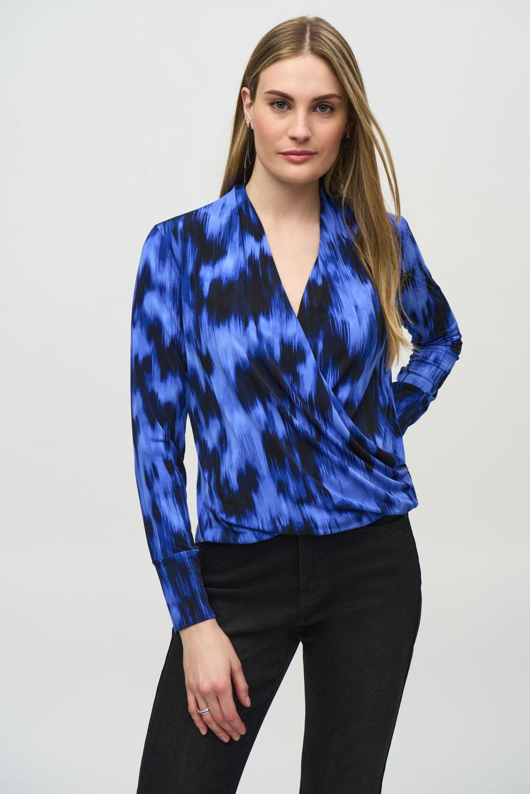 Joseph Ribkoff Royal Sapphire/Multi Abstract Print Wrap Top Style 244075