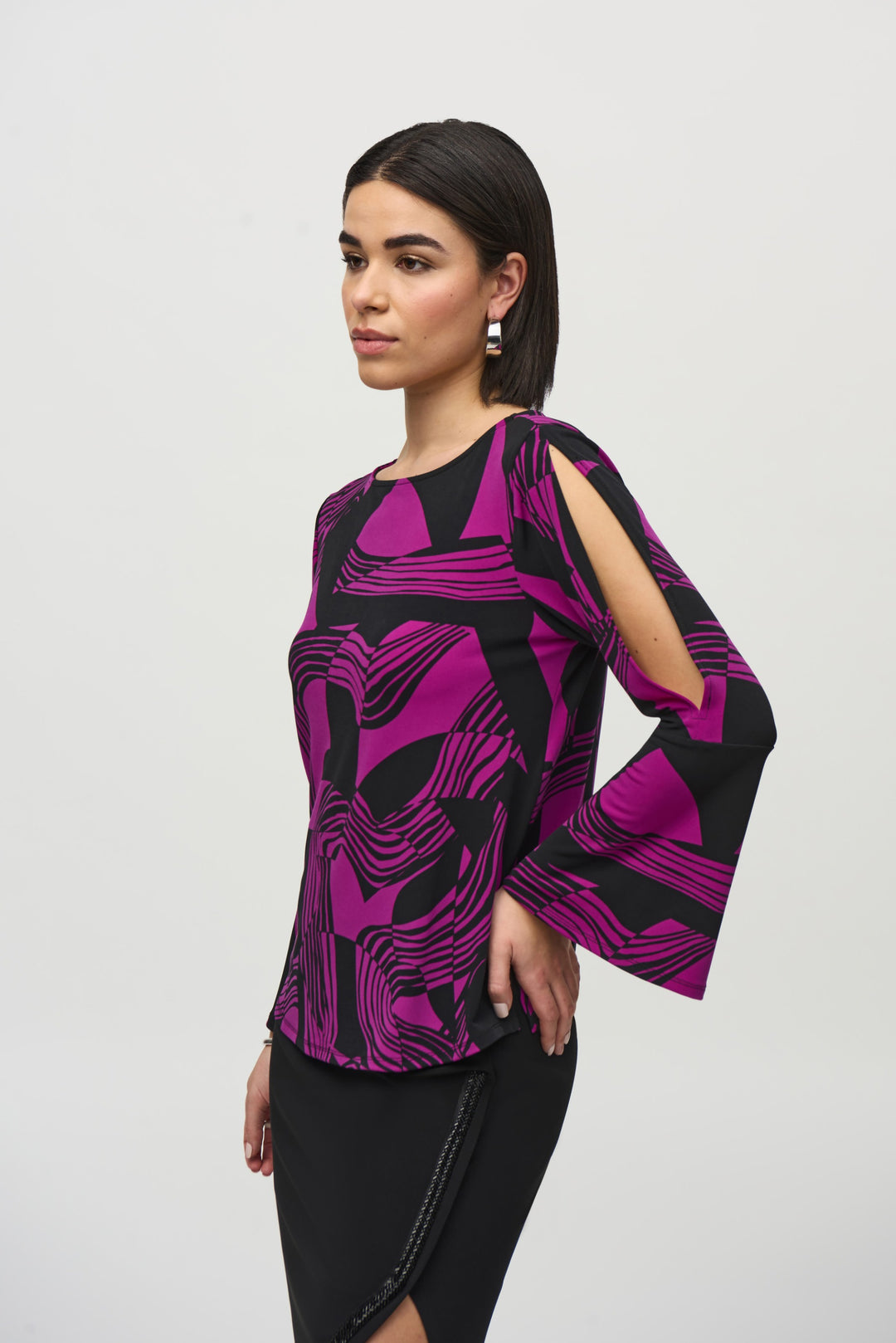 Joseph Ribkoff Empress/Black Abstract Print Flared Top Style 244111