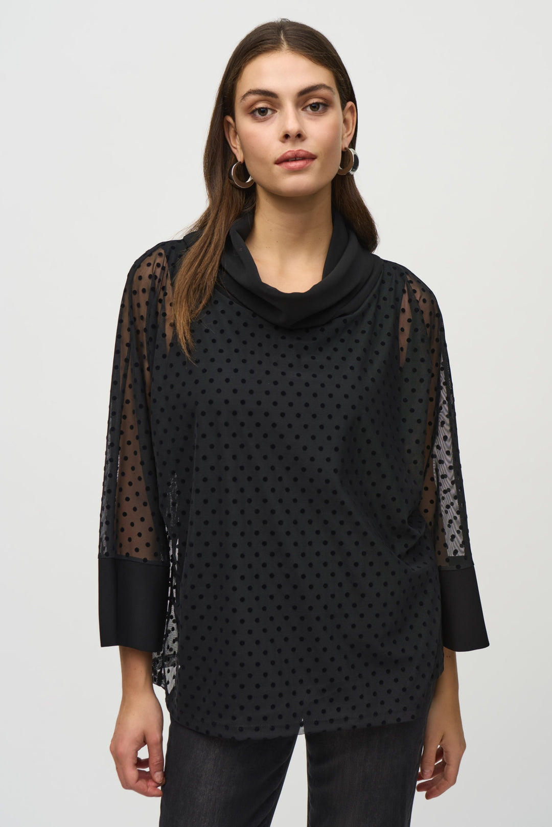 Joseph Ribkoff Black Dot Mesh Layered Tunic Style 244178