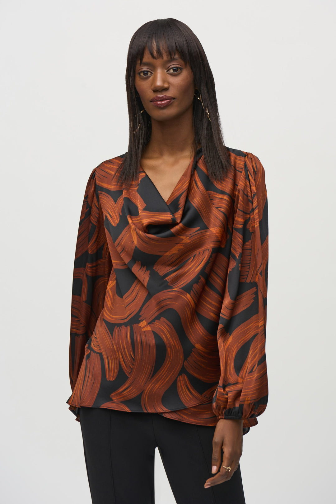 Joseph Ribkoff Black/Brown Abstract Print Layered Top Style 244181