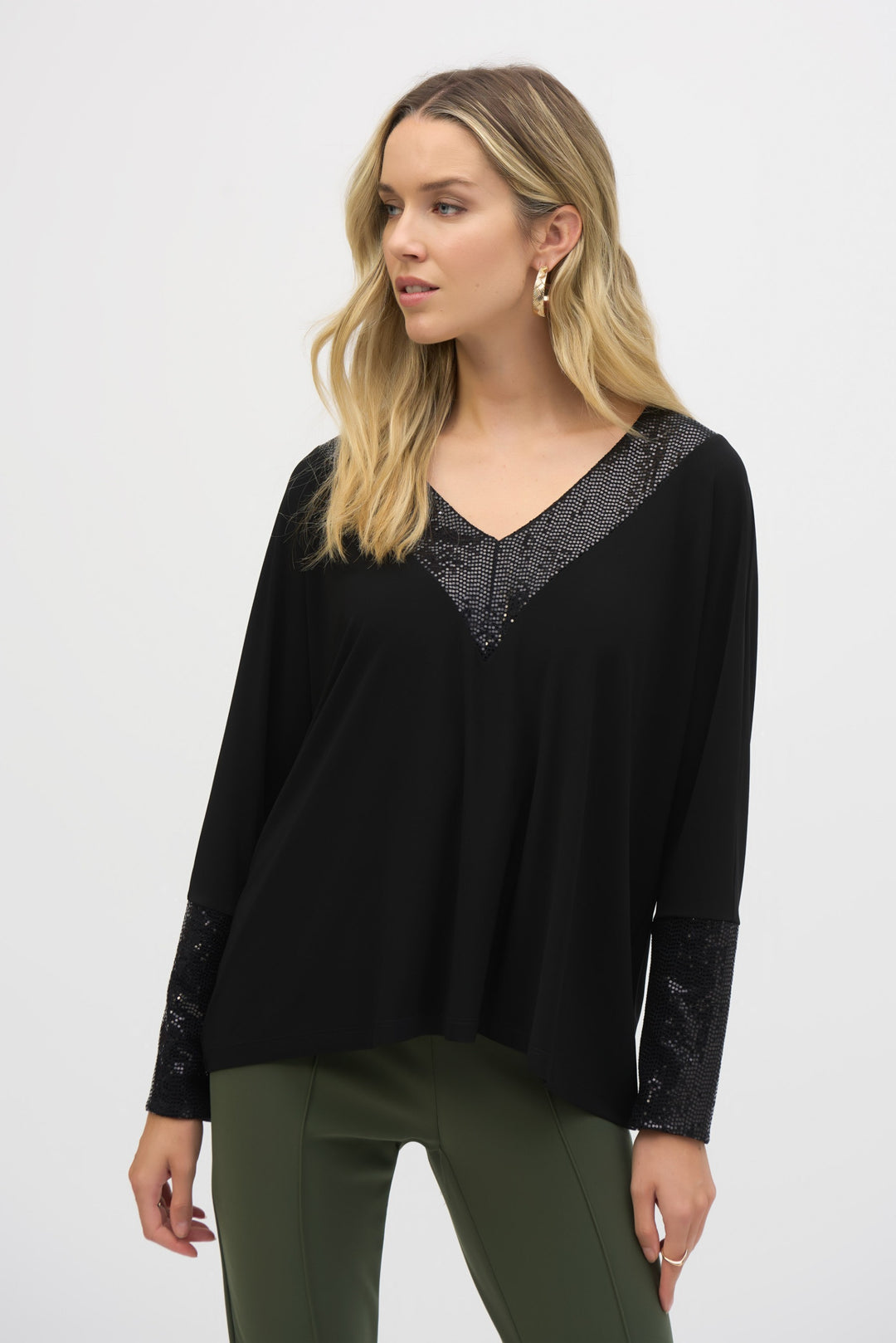 Joseph Ribkoff Black Boxy Top with Sequins Detail Style 244200