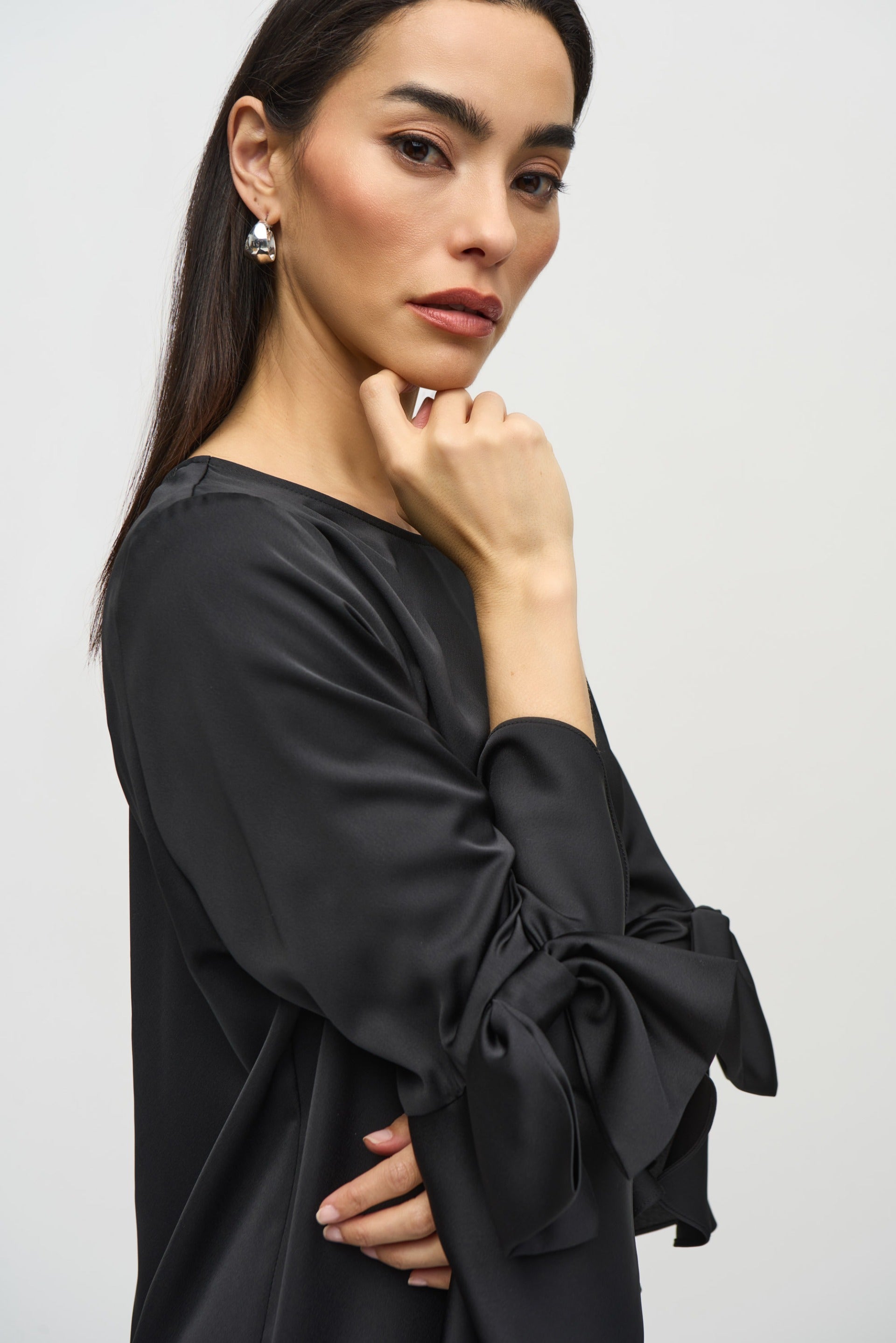 Joseph Ribkoff Ruffle Dress Joseph Ribkoff Black Satin Ruffle Sleeve Straight Dress Style 244235 ...