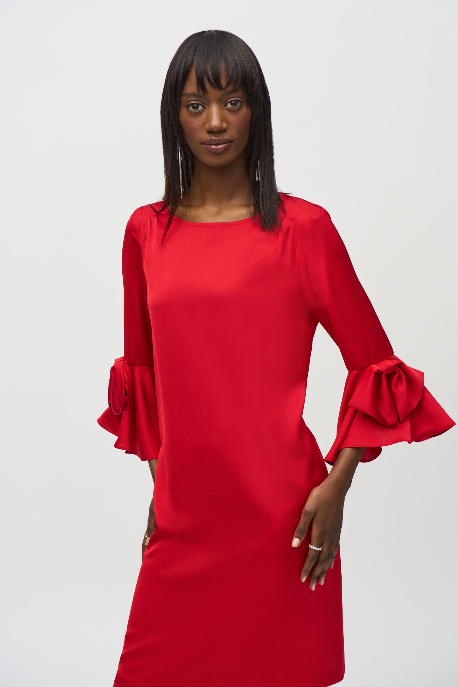 Joseph Ribkoff Ruffle Dress Joseph Ribkoff Lipstick Red Satin Ruffle Sleeve Straight Dress Style 2 ...