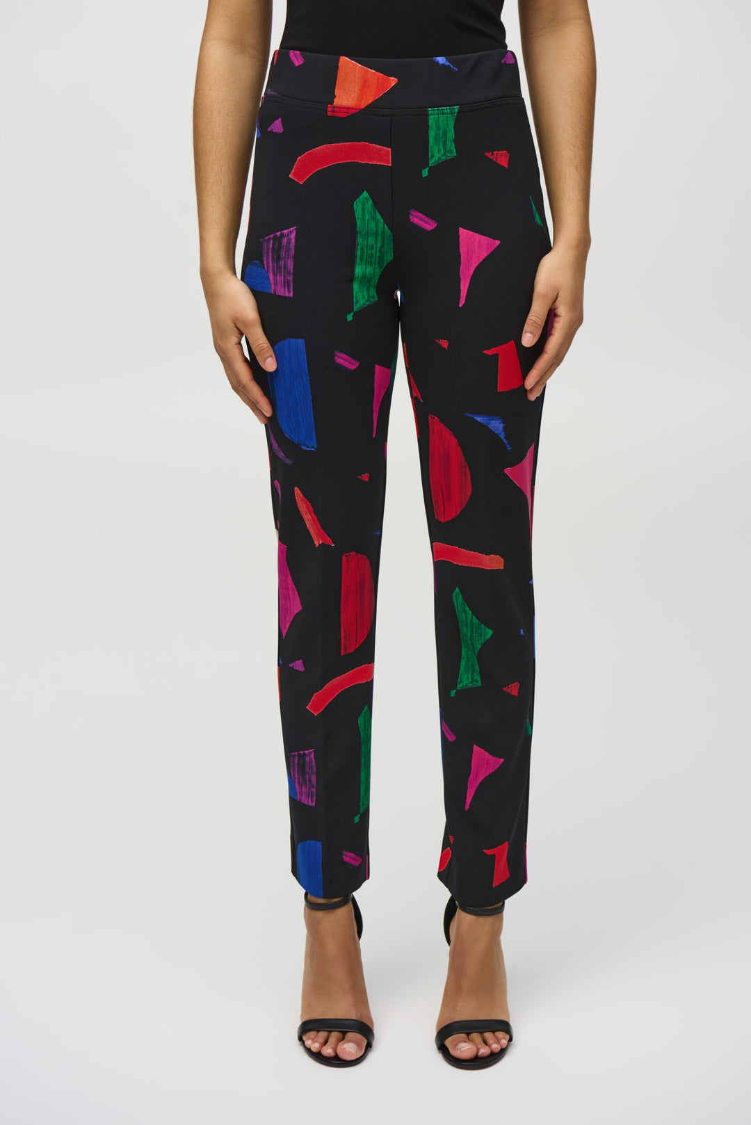 Joseph Ribkoff Black/Multi Abstract Print Straight Pants Style 244245