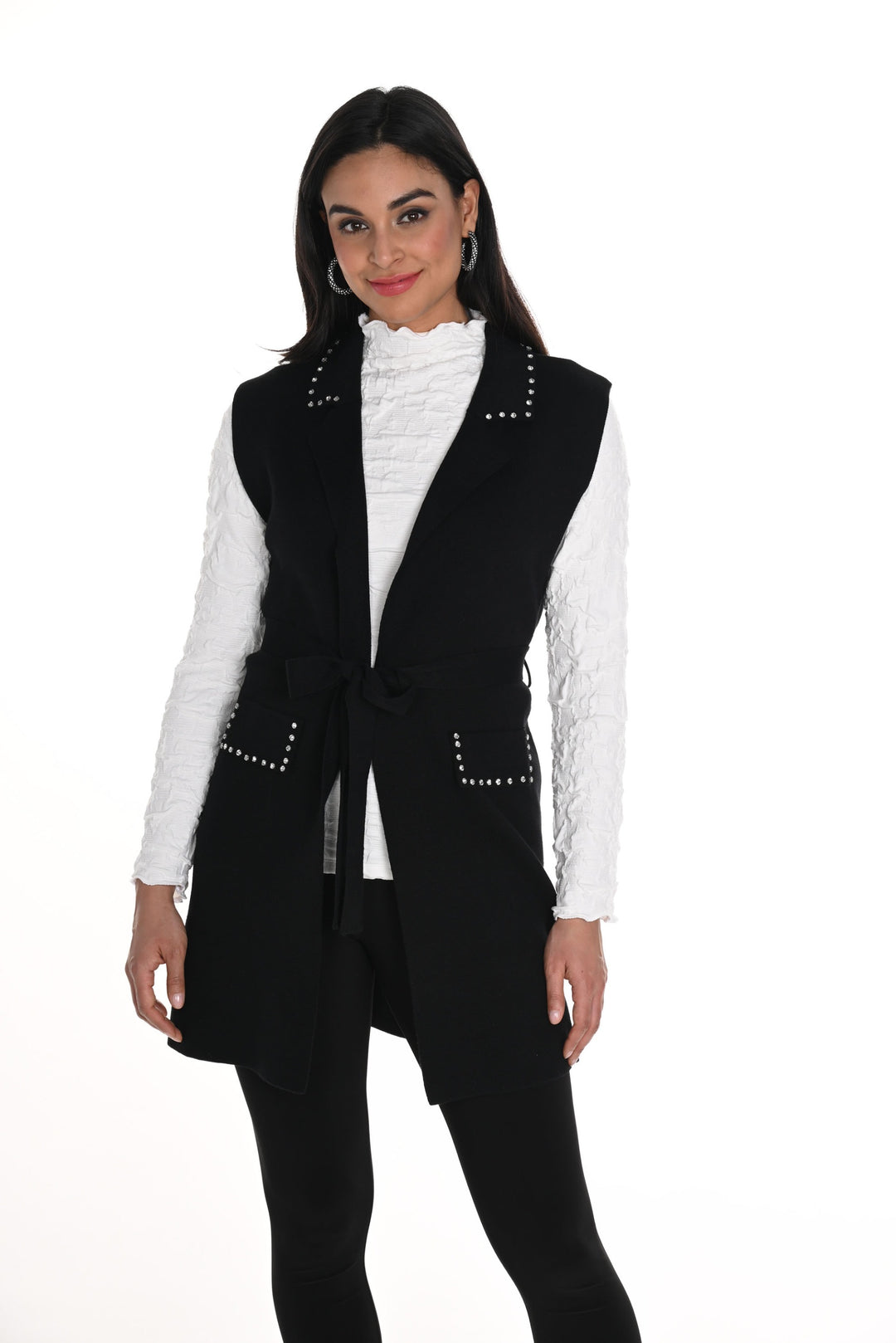 Frank Lyman Black Sleeveless Vest with Belt Style 244652U