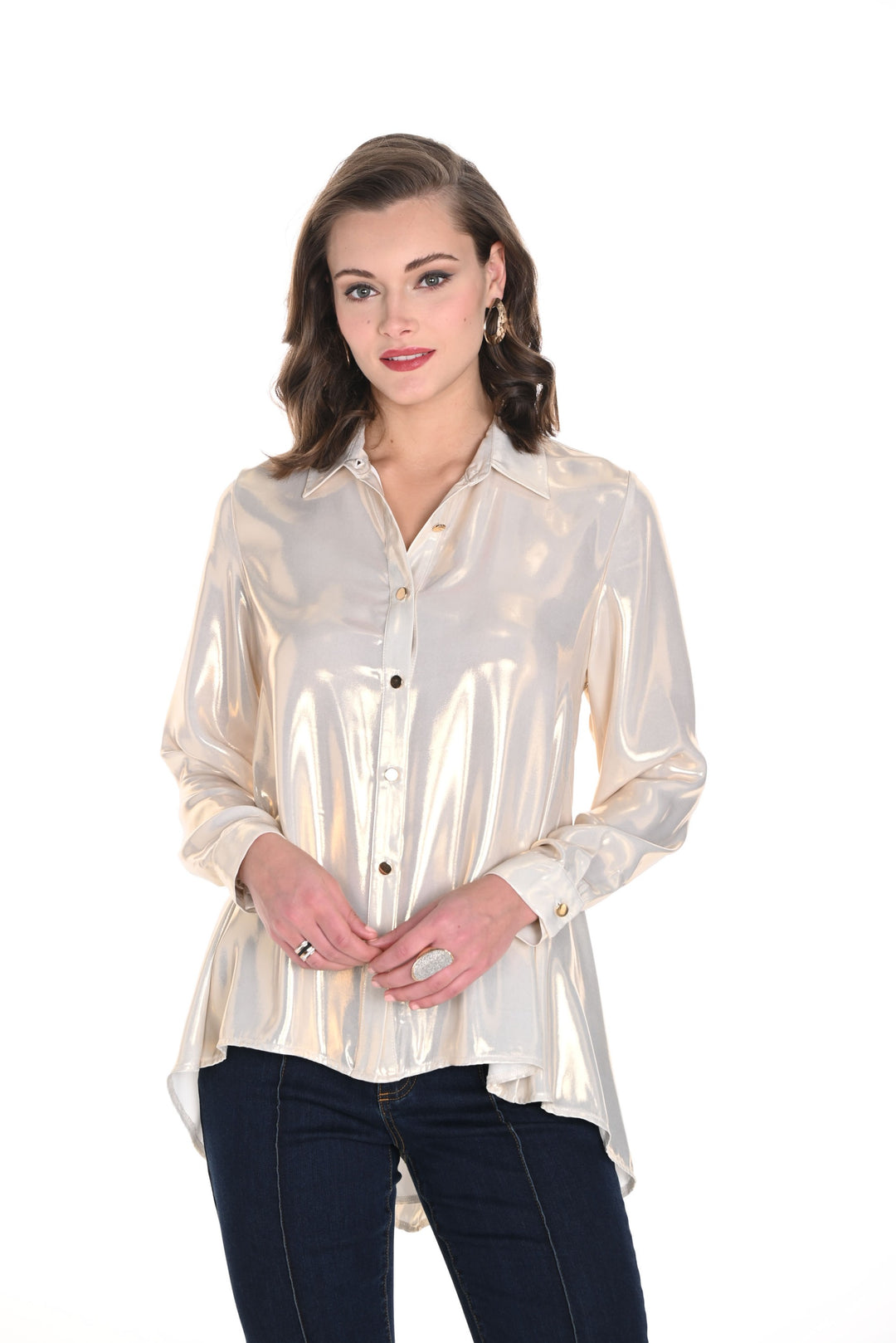 Frank Lyman Light Gold High-Low Blouse Style 244659U