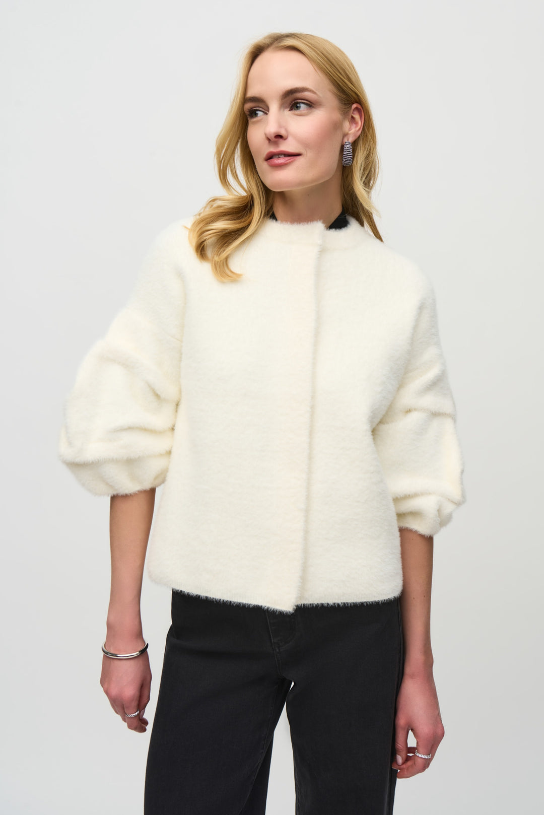 Joseph Ribkoff Vanilla Sweater Knit Puff Sleeve Jacket Style 244931