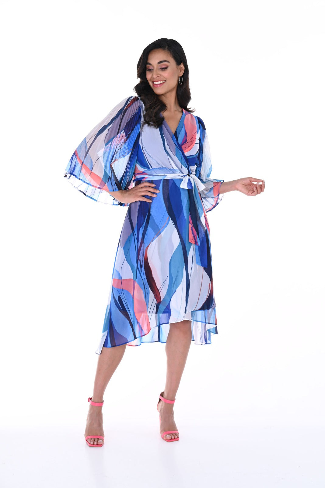 Frank Lyman Blue/Multi Abstract Print Wrap Dress Style 246102