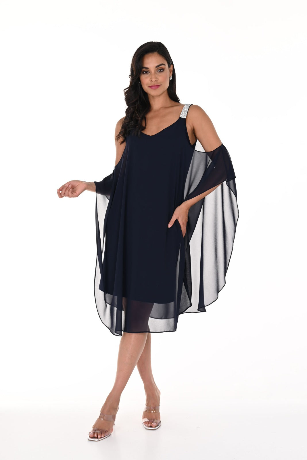 Frank Lyman Midnight Blue Dress with Chiffon Cape Style 248001