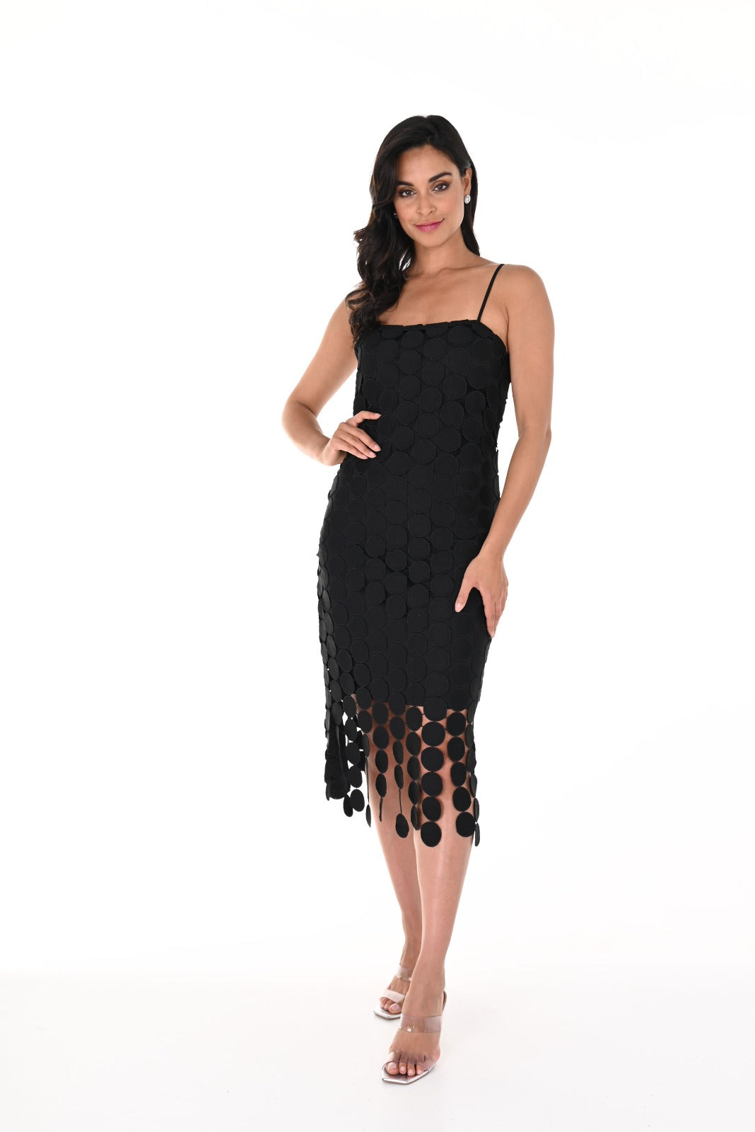 Frank Lyman Black Sleeveless Multi Circle Cutout Dress Style 248210U – DECABANA