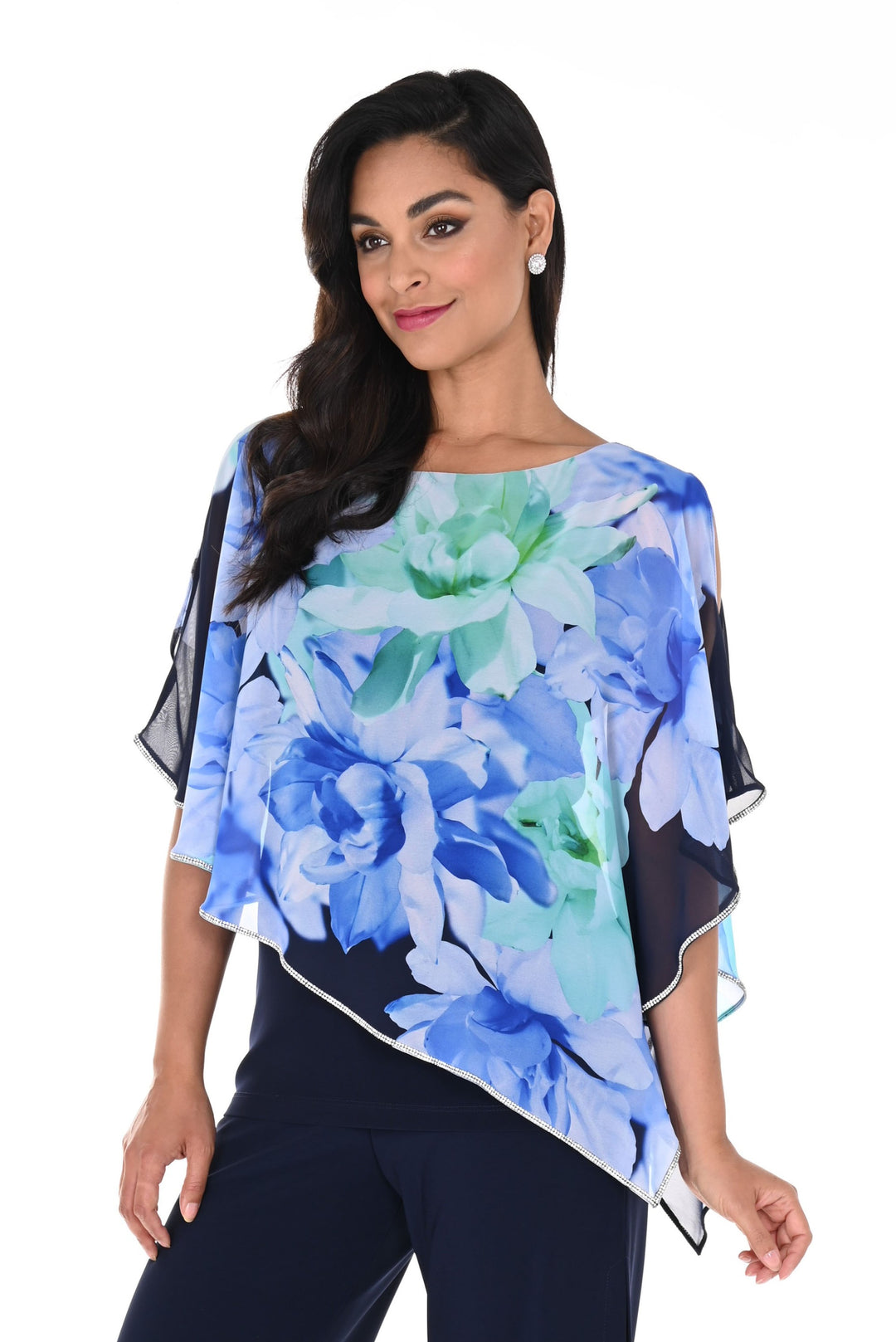 Frank Lyman Midnight/Green Floral Print Top Style 248324