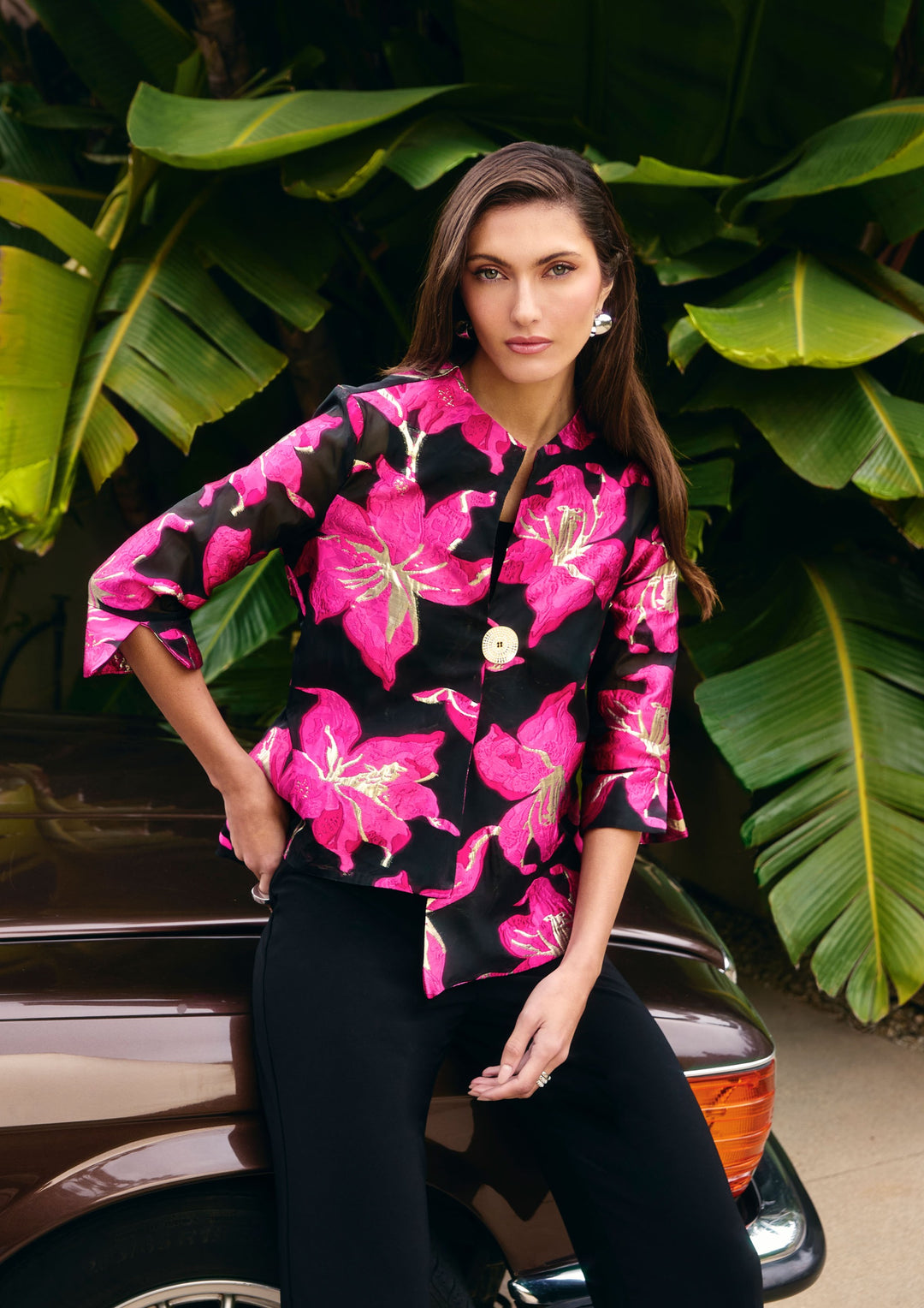 Frank Lyman Black/Fuchsia Floral Print Swing Jacket Style 249247