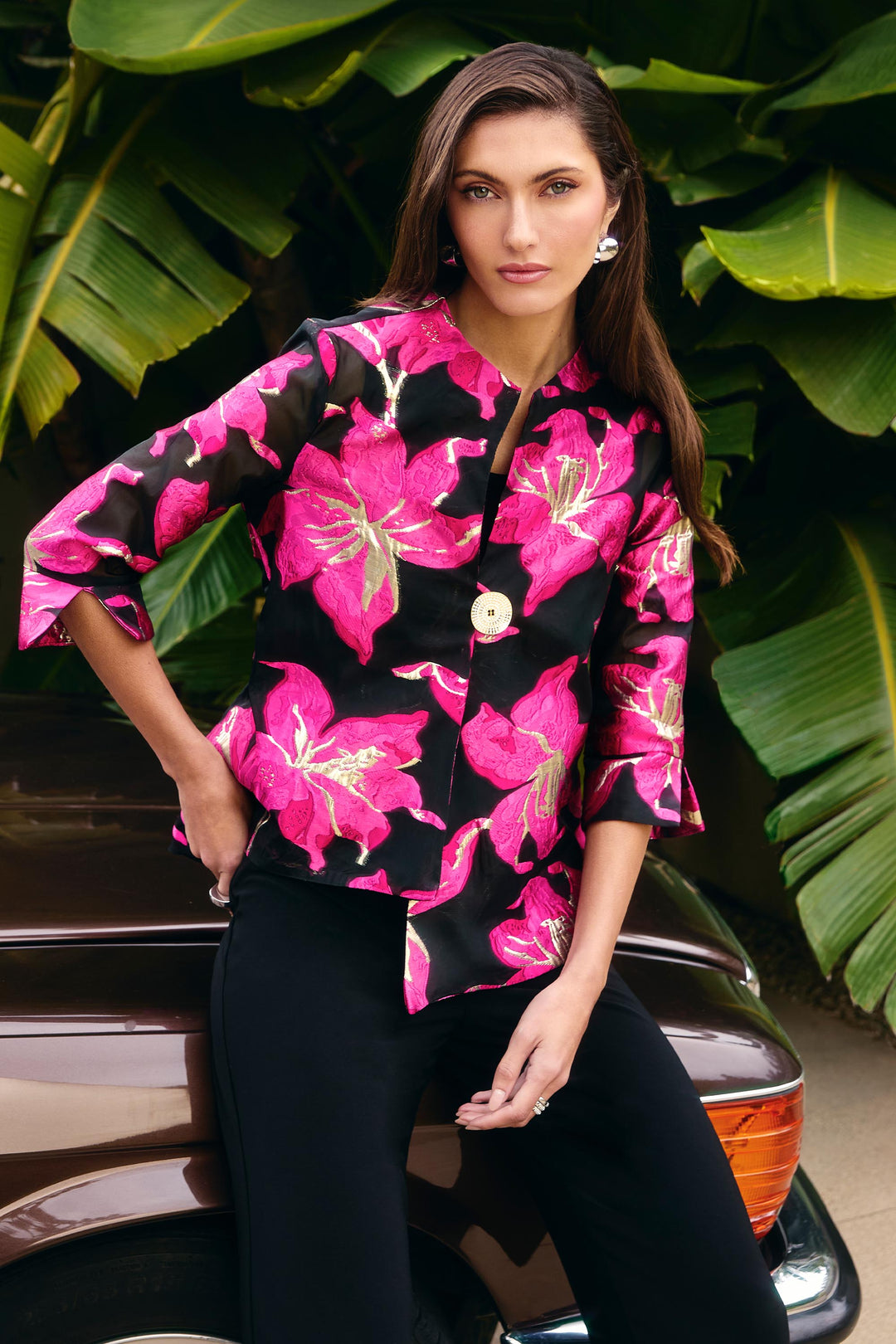 Frank Lyman Black/Fuchsia Floral Print Swing Jacket Style 249247