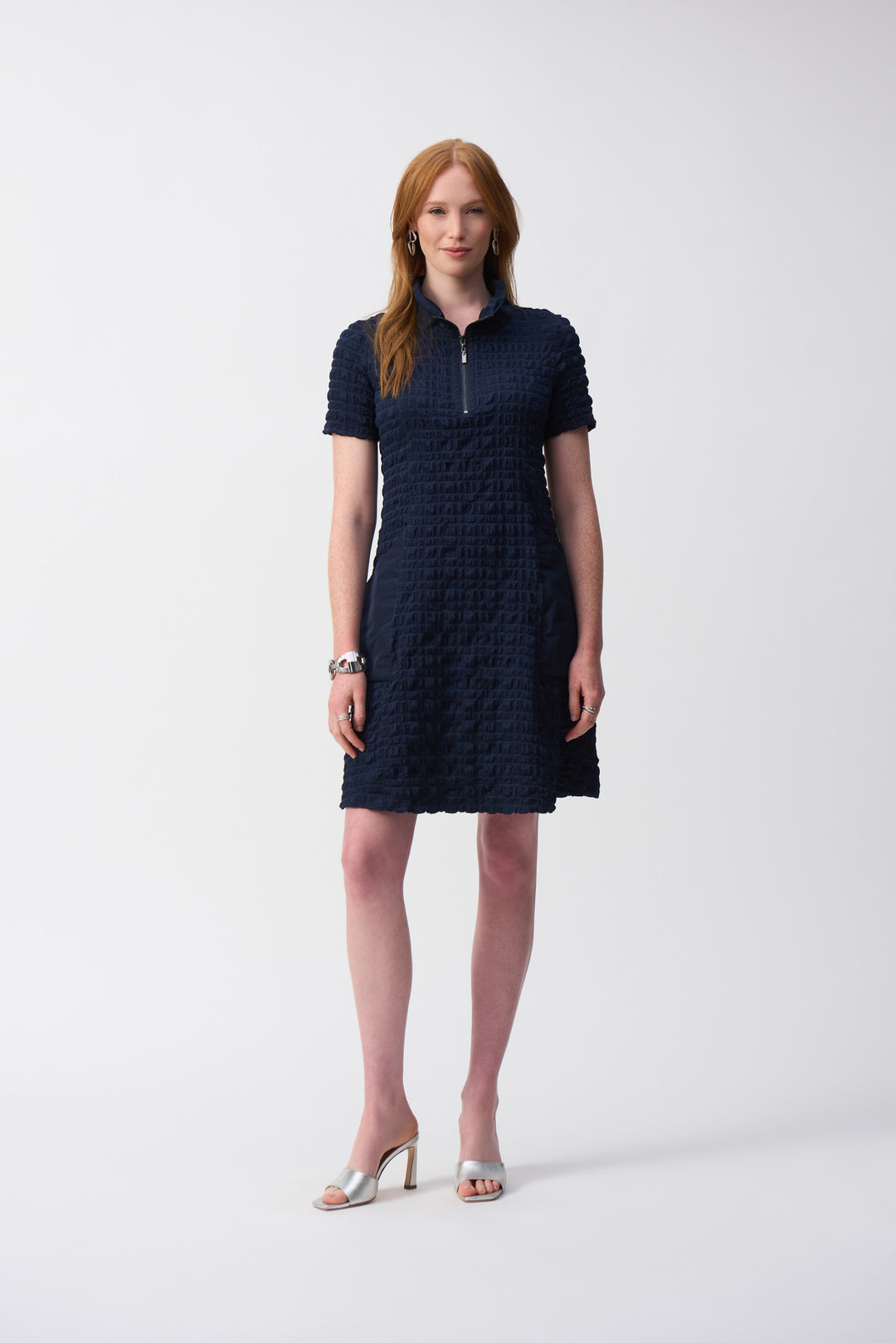 Joseph Ribkoff Midnight Blue Bubble Jacquard A-Line Dress Style 251084