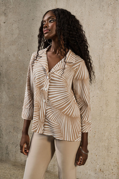 Joseph Ribkoff Dune/Vanilla Tropical Print Trapeze Jacket Style