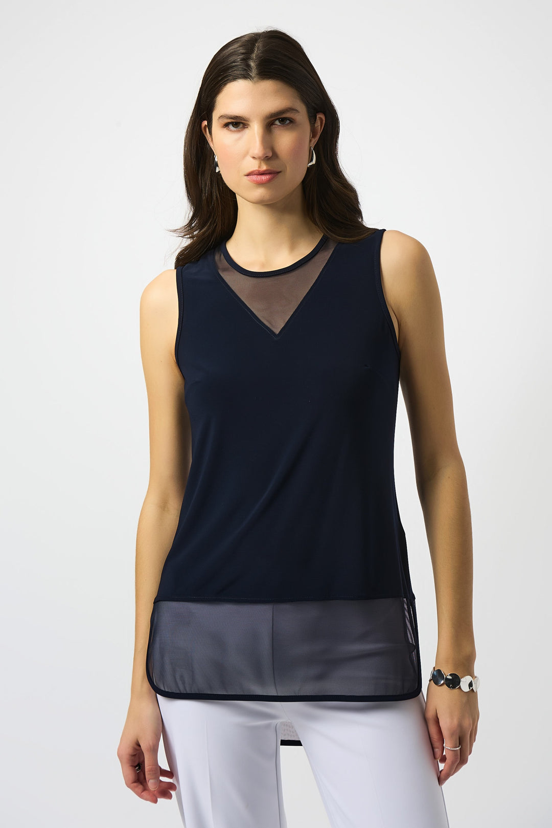 Joseph Ribkoff Midnight Blue Sleeveless Top with Mesh Style 251091