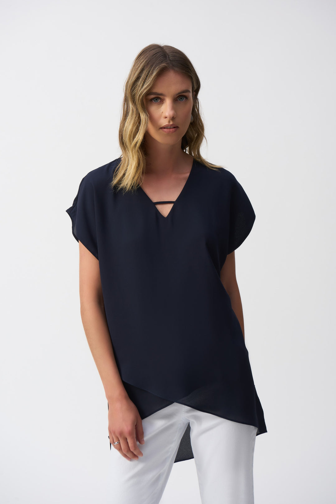 Joseph Ribkoff Midnight Blue Asymmetrical Layered Top Style 251151