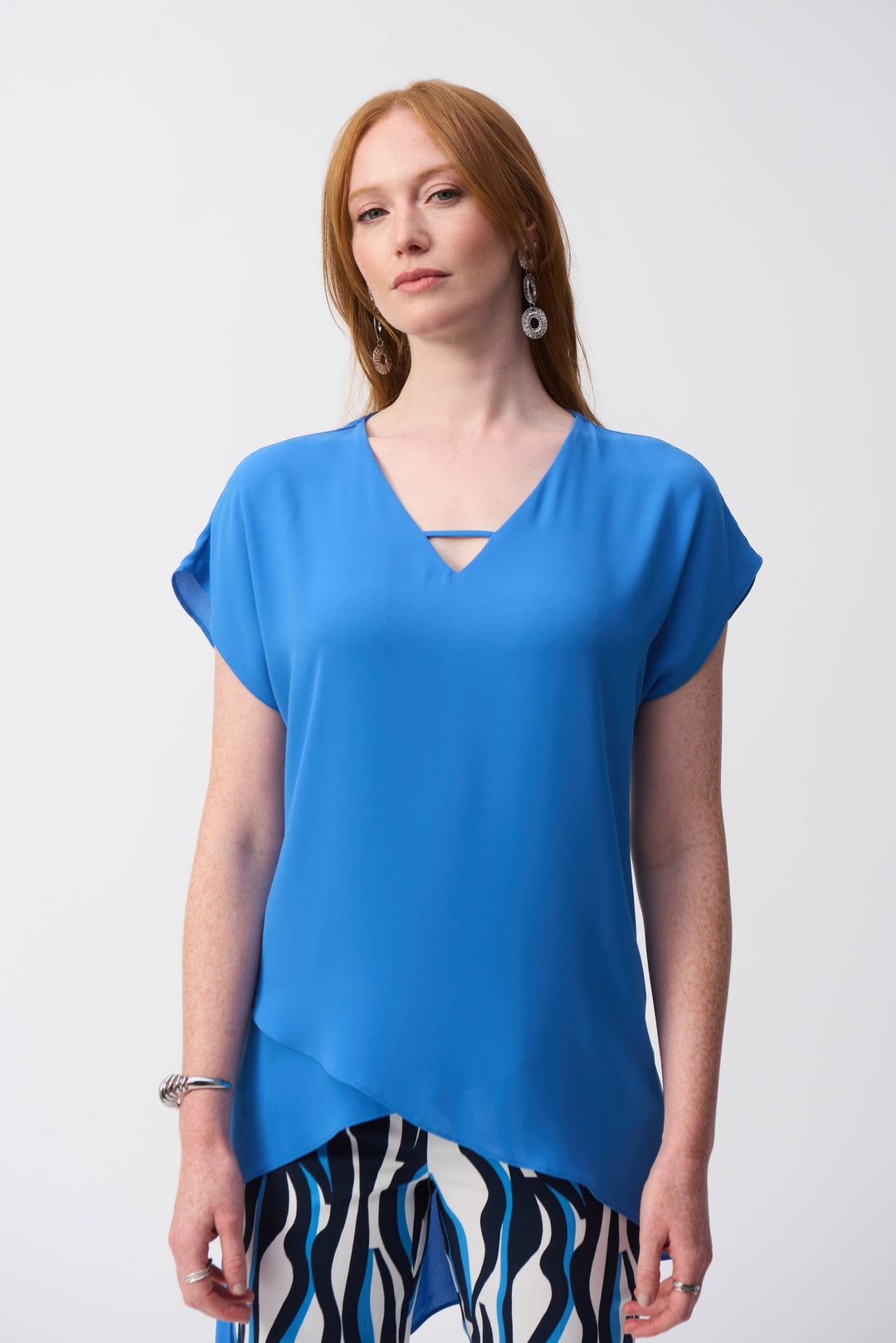 Joseph Ribkoff Coastal Blue Asymmetrical Layered Top Style 251151