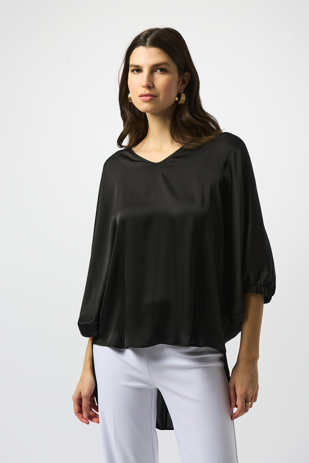 Joseph Ribkoff Black Satin High-Low Boxy Top Style 251191