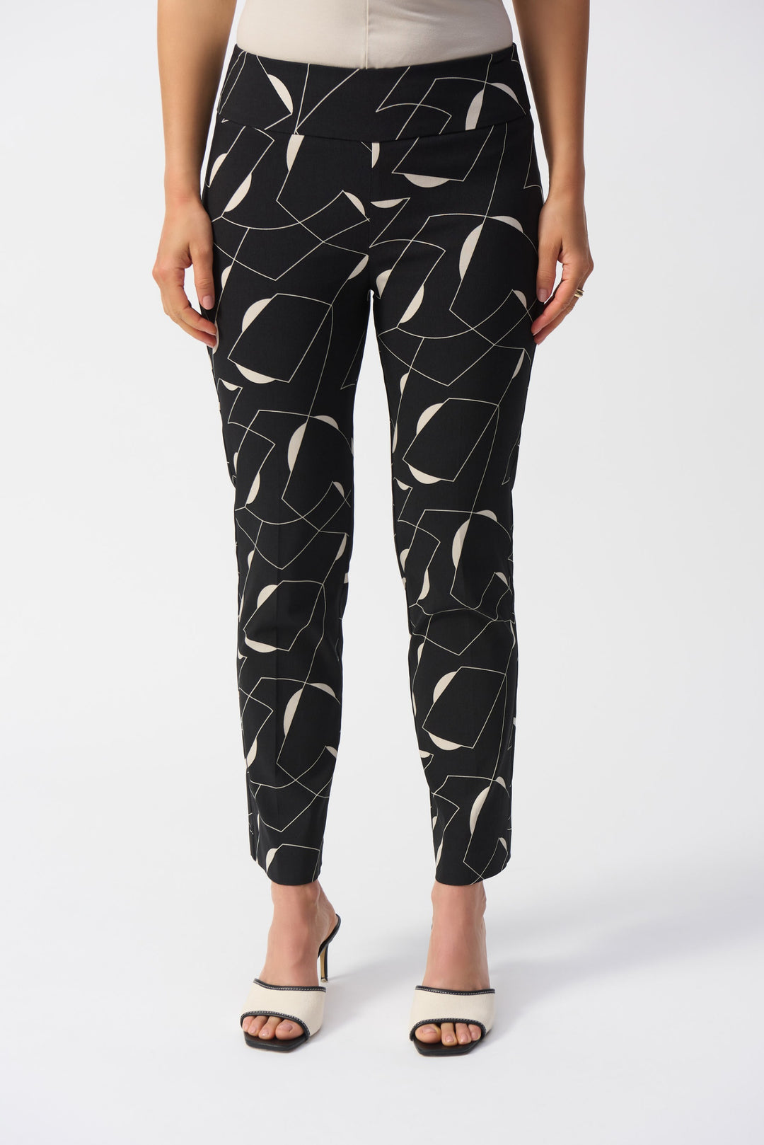 Joseph Ribkoff Black/Moonstone Millennium Geometric Print Straight Pants Style 251219.