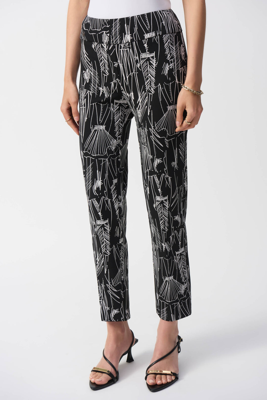 Joseph Ribkoff Black/Vanilla Conversational Print Crop Pants Style 251224
