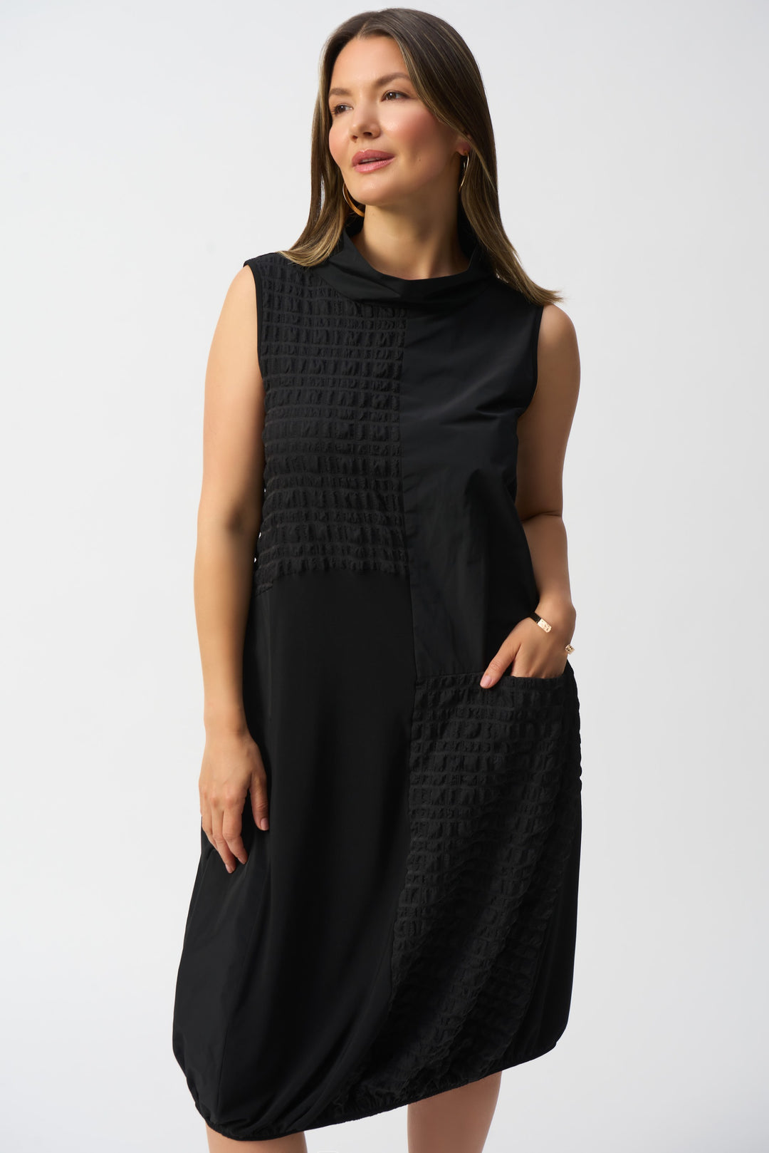 Joseph Ribkoff Black Bubble Jacquard Sleeveless Cocoon Dress Style 251244.