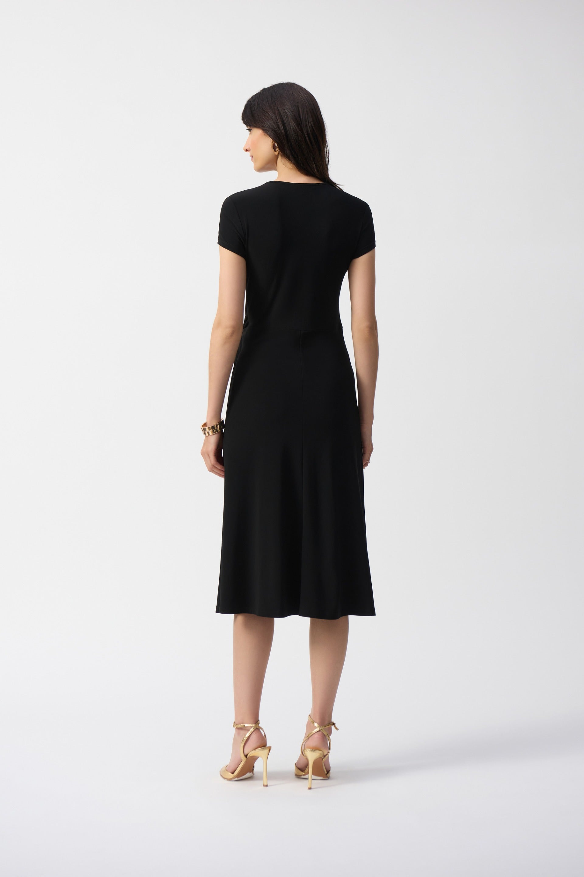 Joseph Ribkoff Short Sleeve Flowy Wrap Midi Dress Style 251250 Black / 22 Joseph Ribkoff Short Sleeve Flowy Wrap Midi Dress Style 251250 Black / 22